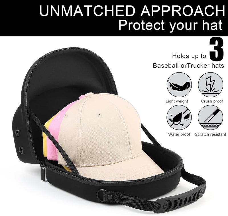 GERMUN Hard baseball hat case, Hat Carrier Travel Case with Adjustable Shoulder Strap, Hat cap case for 3 Baseball Caps - Perfect for Traveling & At-Home Storage (Black) - Image 2
